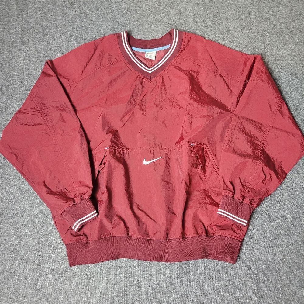 Vtg 90's Nike CENTER SWOOSH Mens Size L Red Pullover Windbreaker Jacket  Pockets